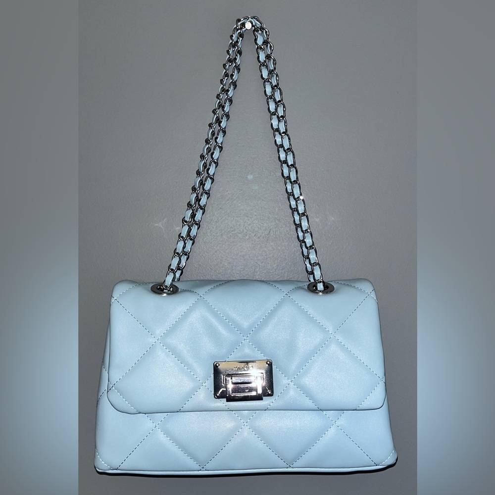 Aldo Light Blue Diamond Quilted Convertible Chain Shoulder/Crossbody Bag